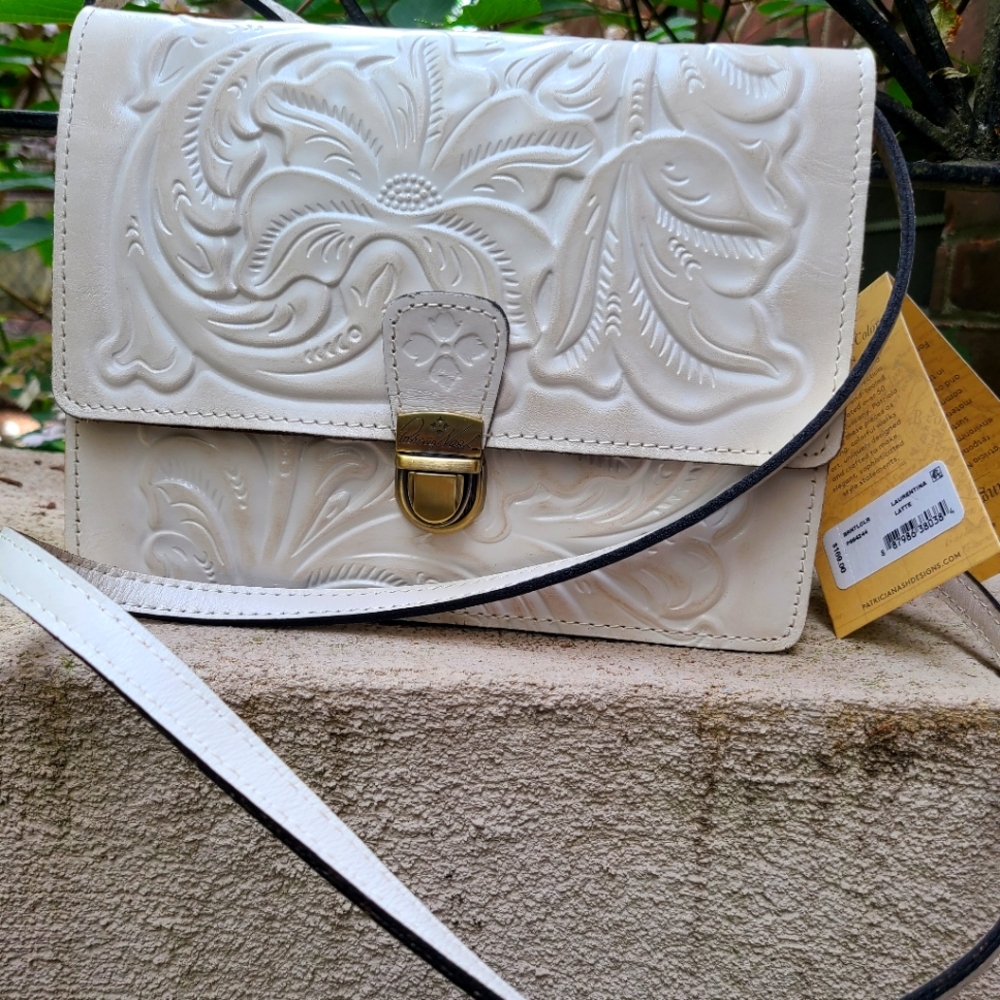 Patricia Nash White Crossbody Tooled Leather Latte Laurentina New